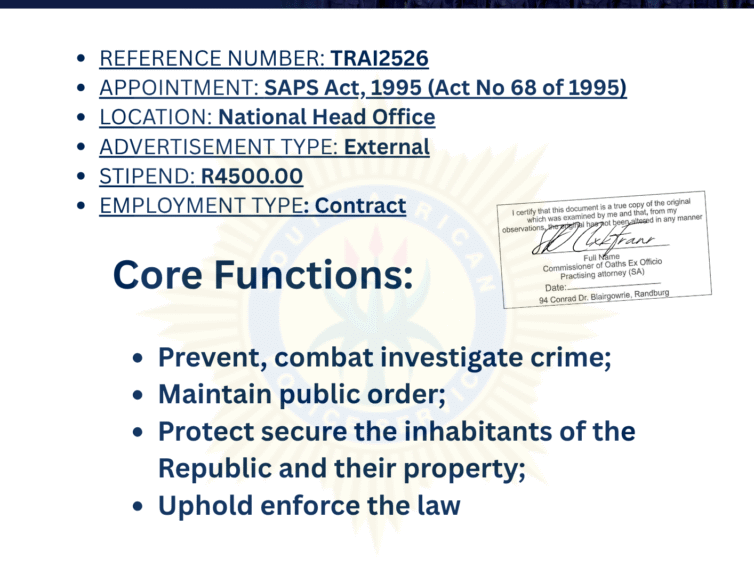 SAPS TRAINING: Student – TRAI2526 (X5500 POSTS)